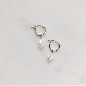 Sterling silver pearl huggie hoops